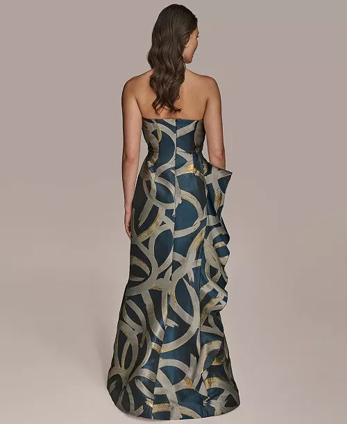 Donna Karan Metallic Print Strapless Gown