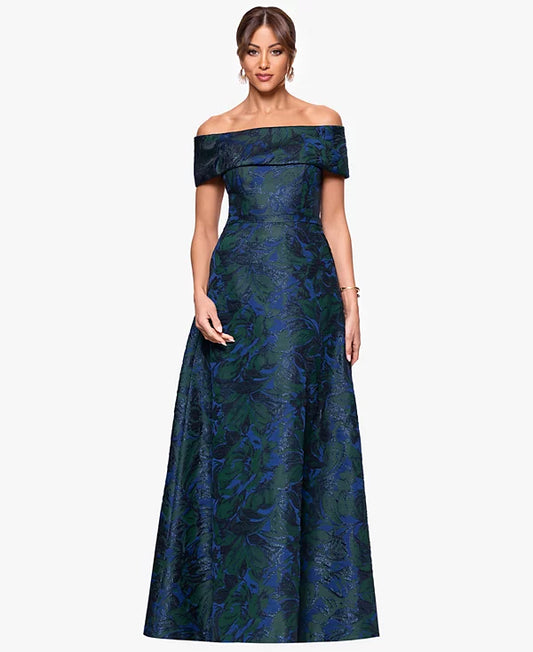 Xscape Off-The-Shoulder Jacquard Ball Gown