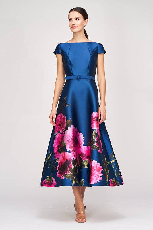 Kay Unger Floral Tea Length Dress