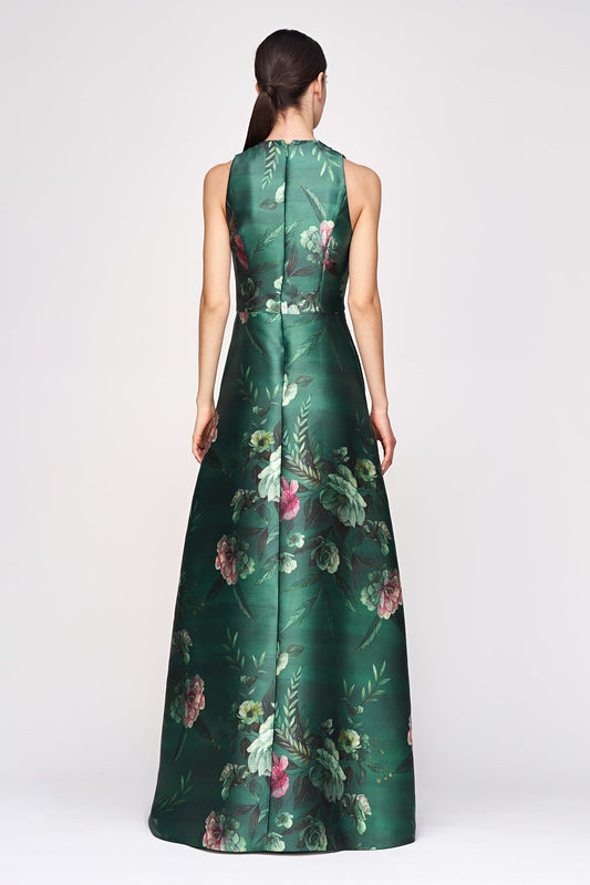 Kay Unger Sleeveless Floral Satin Gown