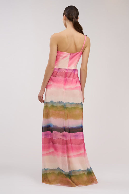 Kay Unger Ombre Stripe One Shoulder