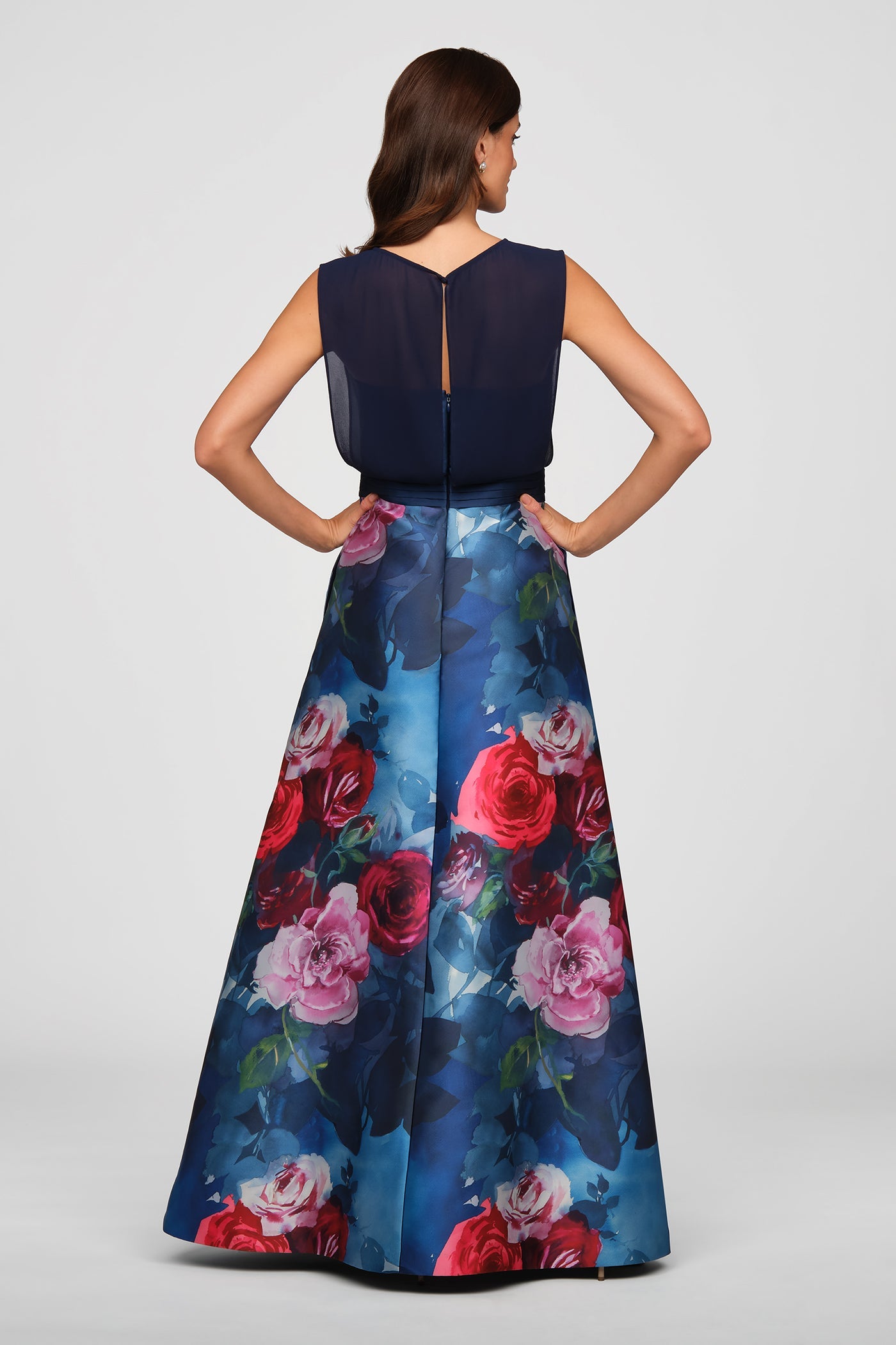 Kay Unger Cap Sleeve Chiffon Floral Skirt