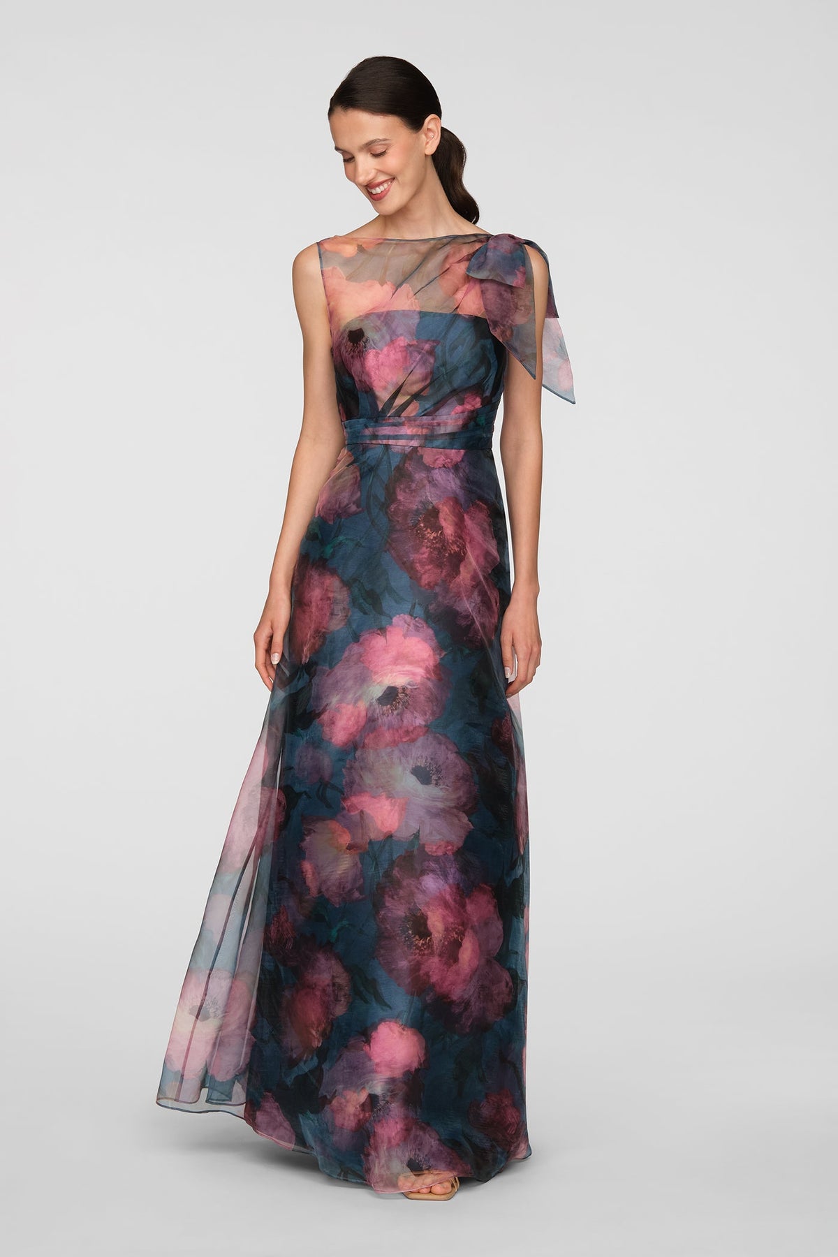 Kay Unger Sleeveless Poppy Print Gown
