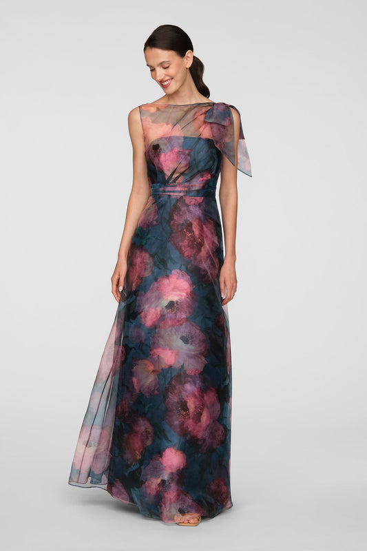 Kay Unger Sleeveless Poppy Print Gown