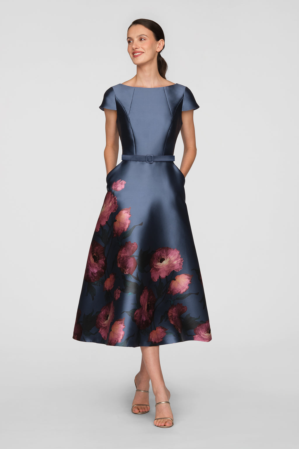 Kay Unger Short Sleeve Tea Length Poppy Dress