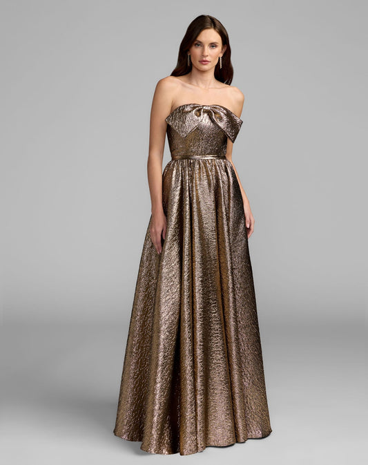 Mac Duggal Strapless Metallic Gown with Bow