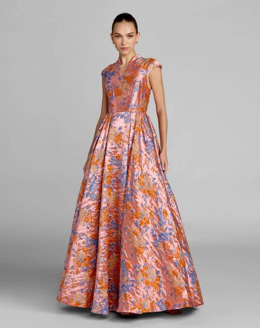 Mac Duggal Pink Brocade Cap Sleeve Gown