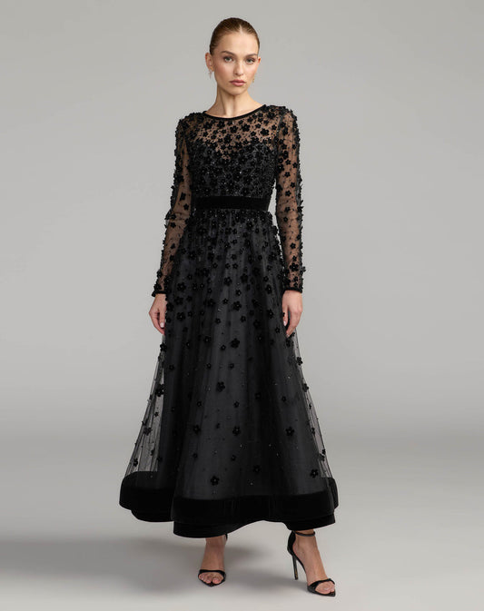 Mac Duggal Velvet Floral Applique Dress