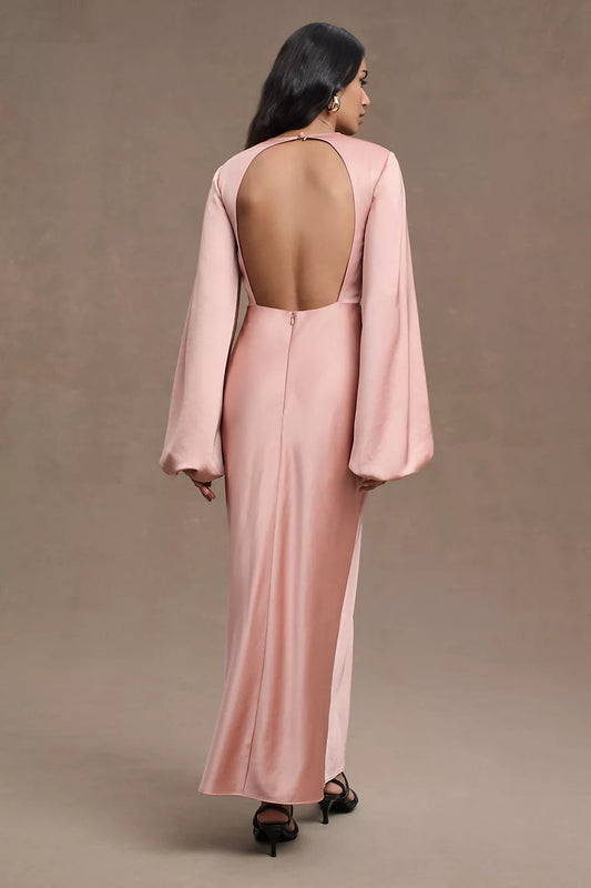 Significant Other Backless Long-Sleeve Column Gown