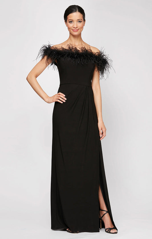 Alex Evenings Off Shoulder Dress with Feather Detail