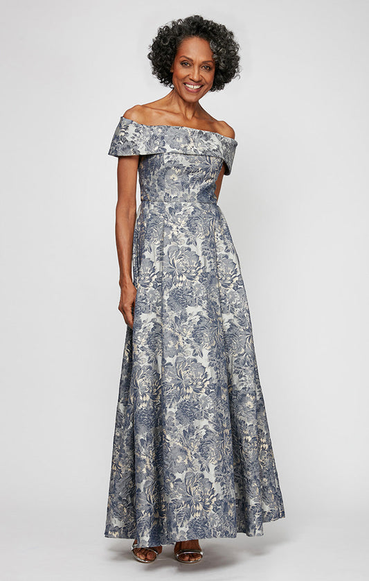 Alex Evenings Plus Size Off Shoulder Printed Gown