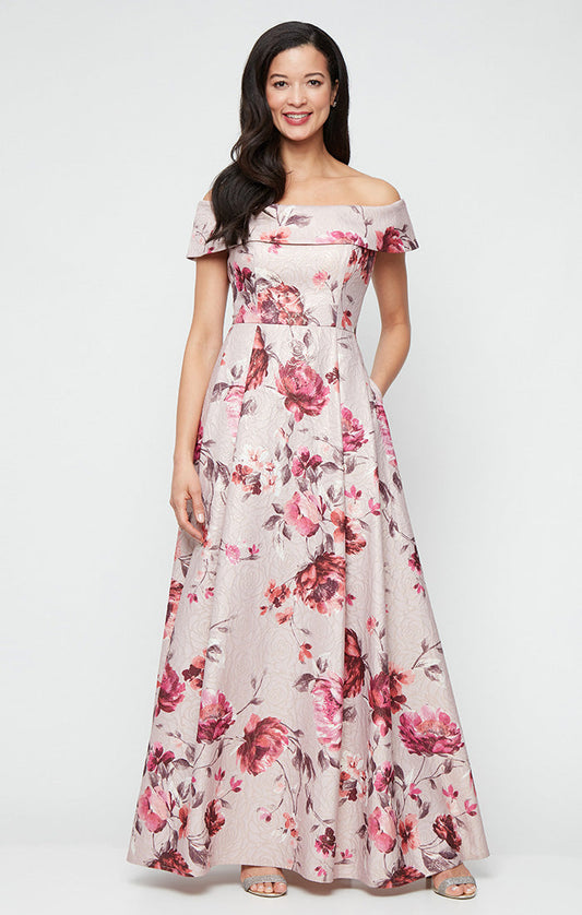 Alex Evenings Floral Jacquard Off The Shoulder Gown