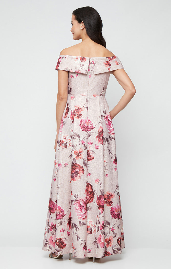 Alex Evenings Floral Jacquard Off The Shoulder Gown
