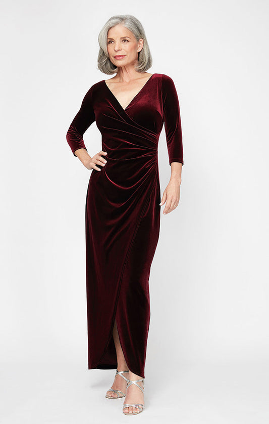 Alex Evenings V-Neck Velvet Three Quarter Sleeve Dress