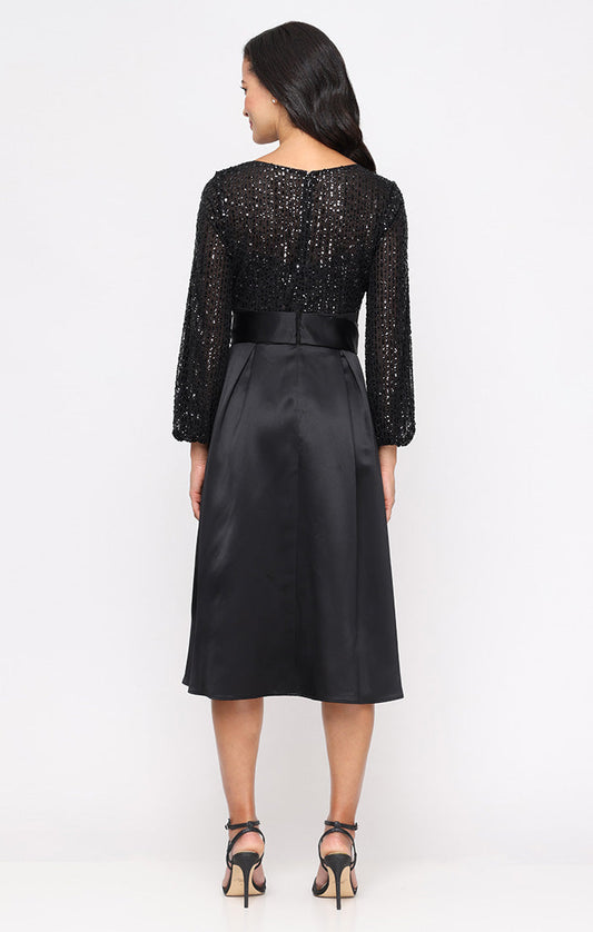 Alex Evenings Sequin and Satin Tie Waist Midi Dress