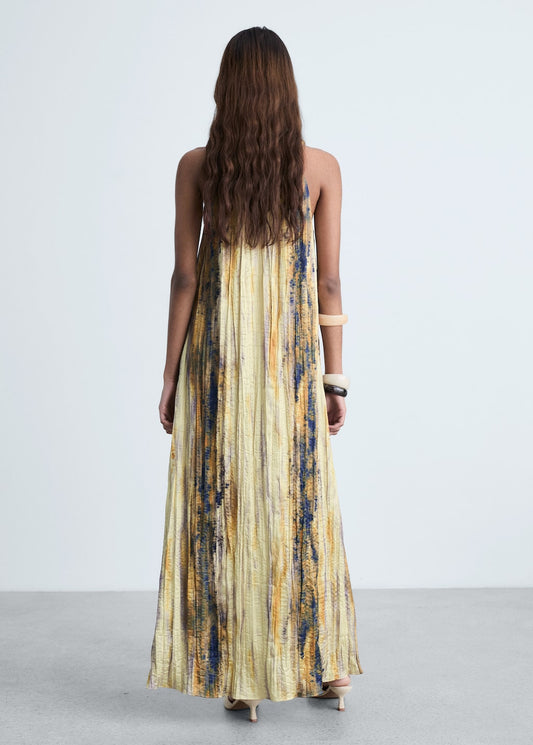 Mango Long Satin Textured Maxi Dress