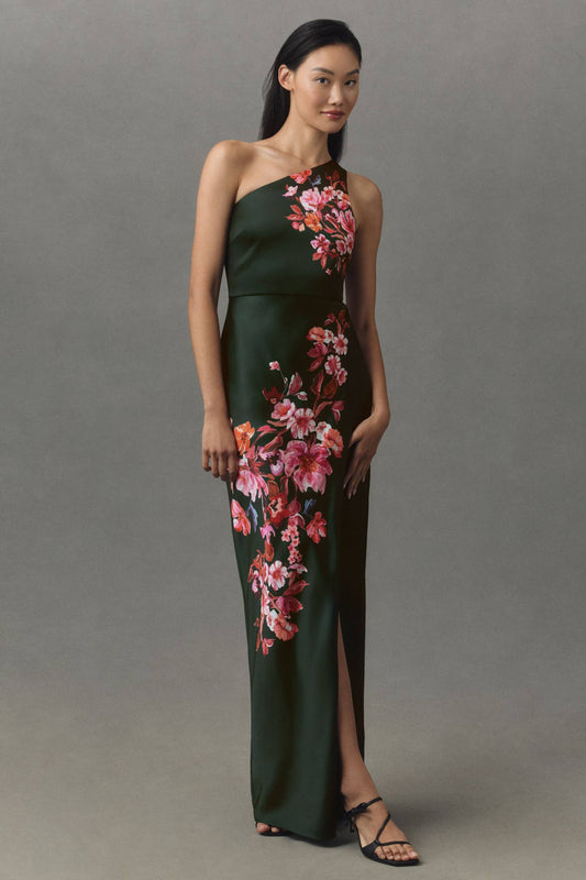 BHLDN Satin One-Shoulder Side-Slit Maxi Dress