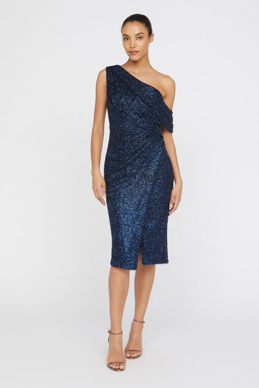 Theia One Shoulder Shimmer Cocktail Dress