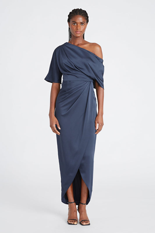 Theia One Shoulder Draped Gown