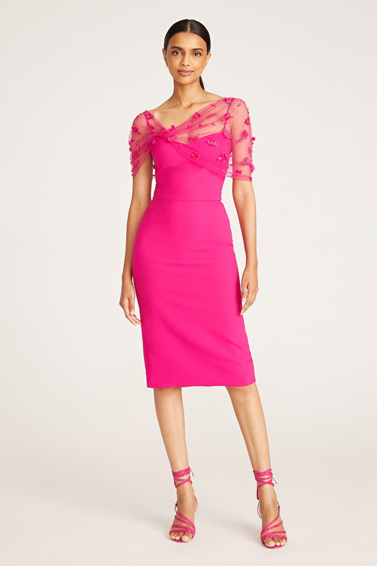 Theia Knee Length Beaded Shawl Dress