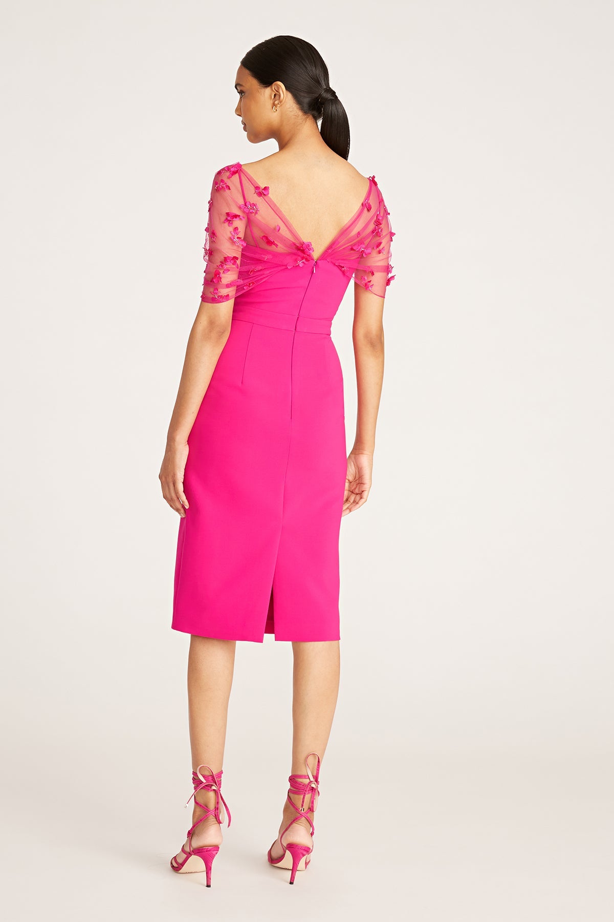 Theia Knee Length Beaded Shawl Dress