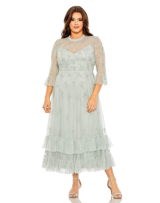 Mac Duggal Plus Size High Neck Embellished Half Length Sleeve