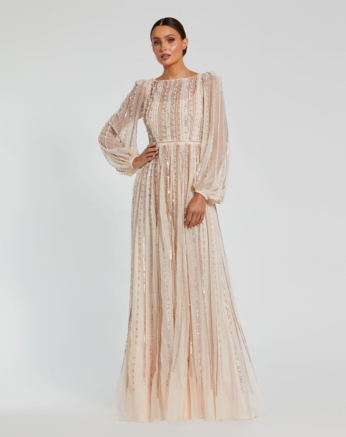 Mac Duggal Long Sleeve Gown With Pearl Beading MOTHER OF Mac Duggal Long Sleeve Gown With Pearl Beading MOTHER OF