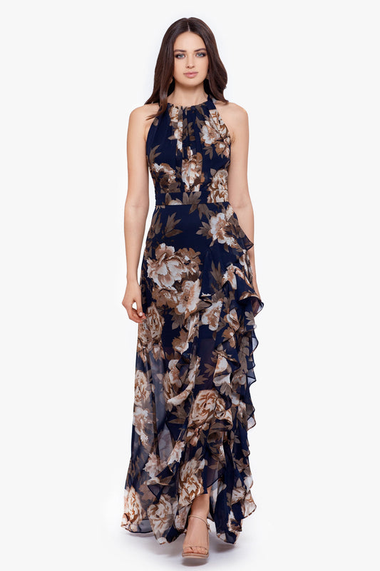 Betsy & Adam Floral Halter Chiffon Dress