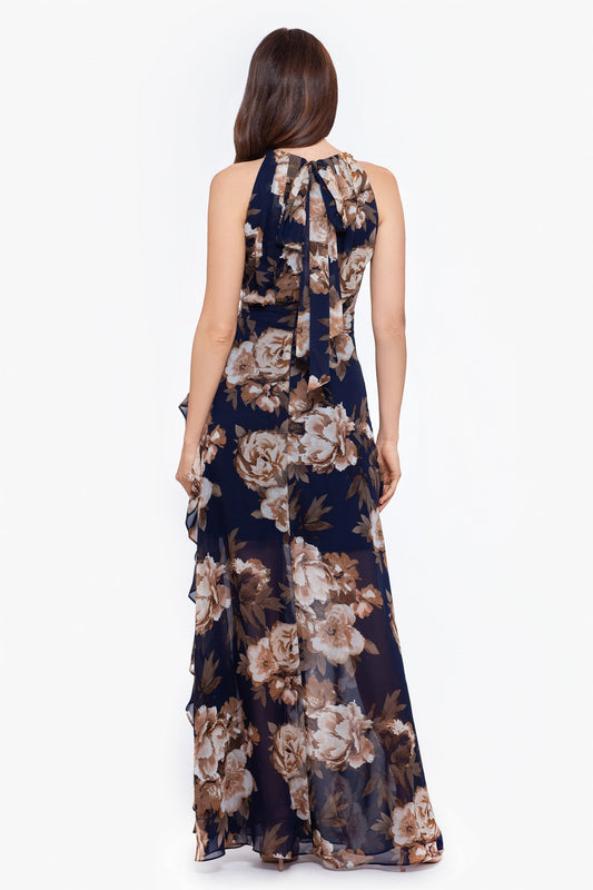 Betsy & Adam Floral Halter Chiffon Dress