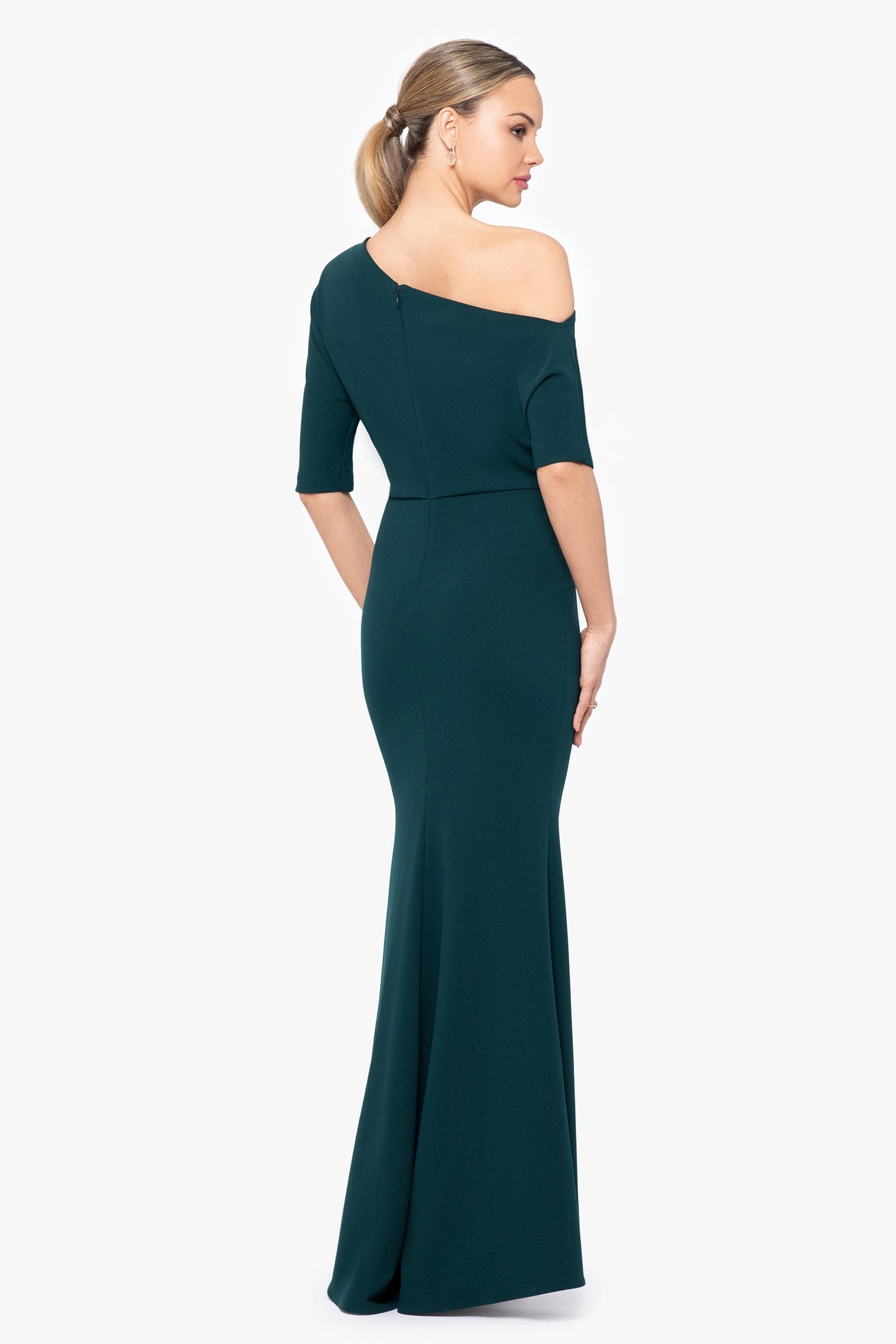 Betsy & Adam One-Shoulder Crepe Scuba Trumpet Gown