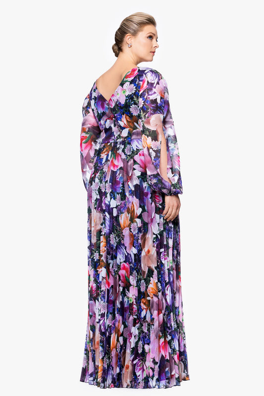Betsy & Adam Plus Size Long Sleeve Floral Chiffon Dress