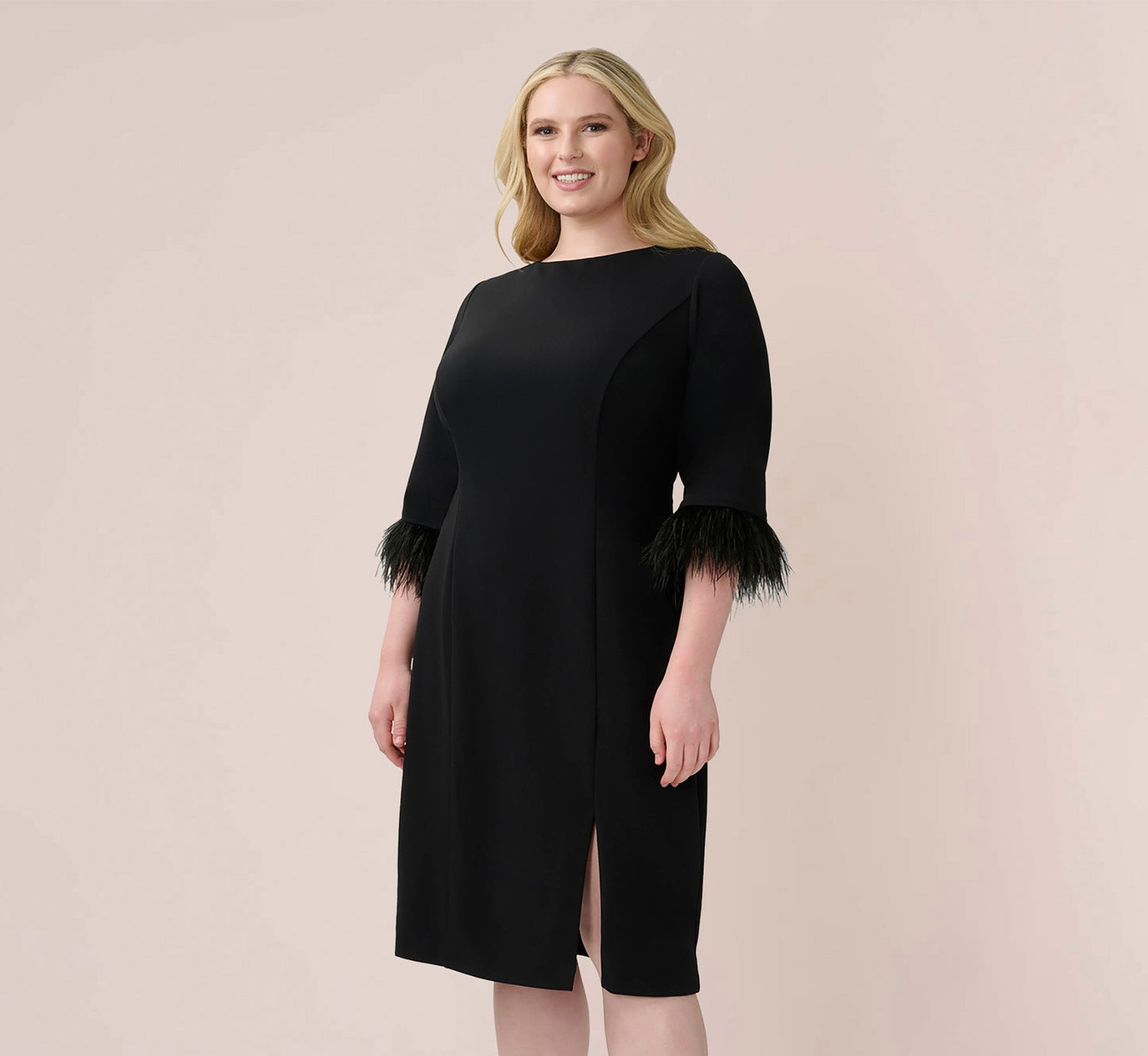 Adrianna Papell Plus Size Feather Trim Crepe Sheath