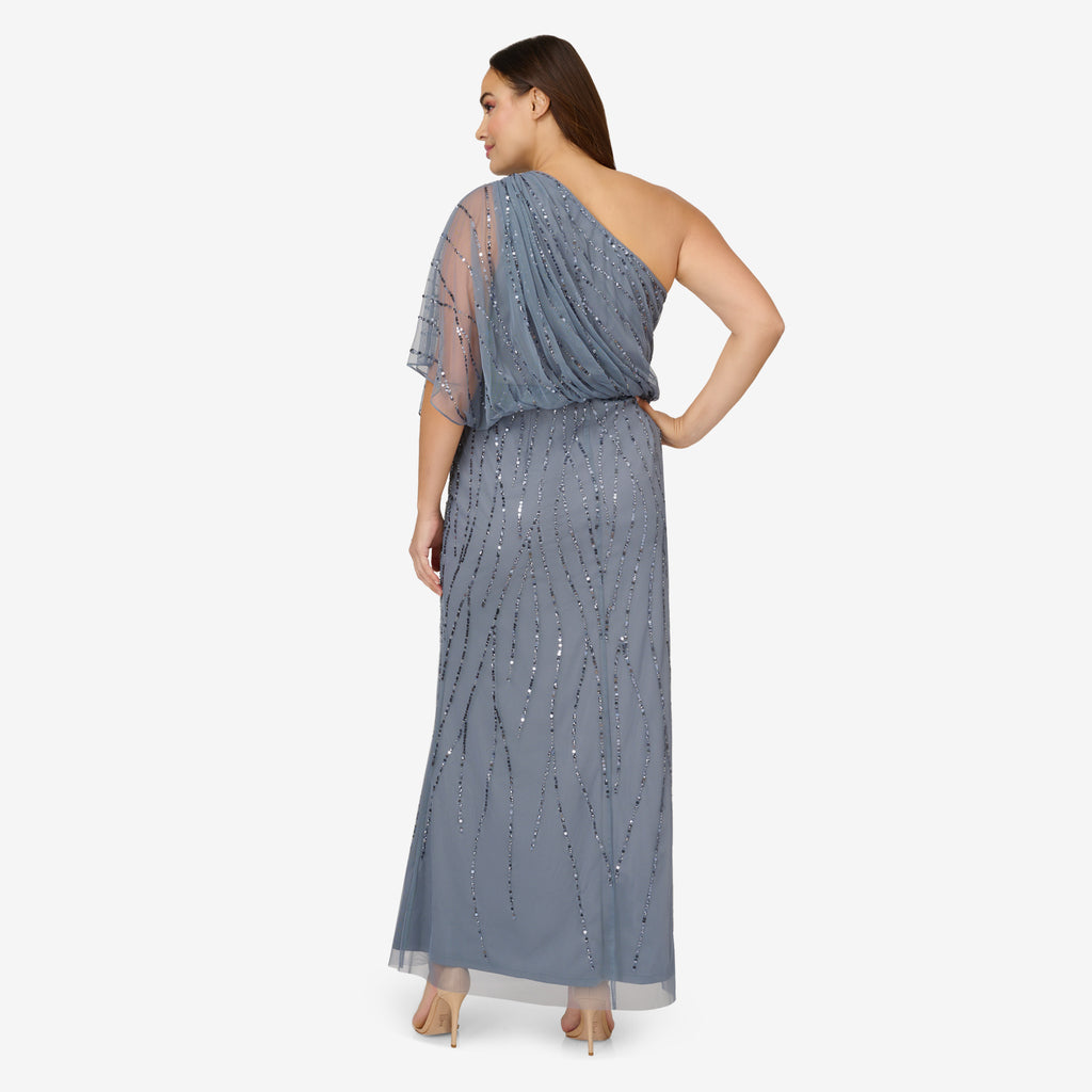 Adrianna Papell Plus Size Draped One Shoulder Dress with Sequins