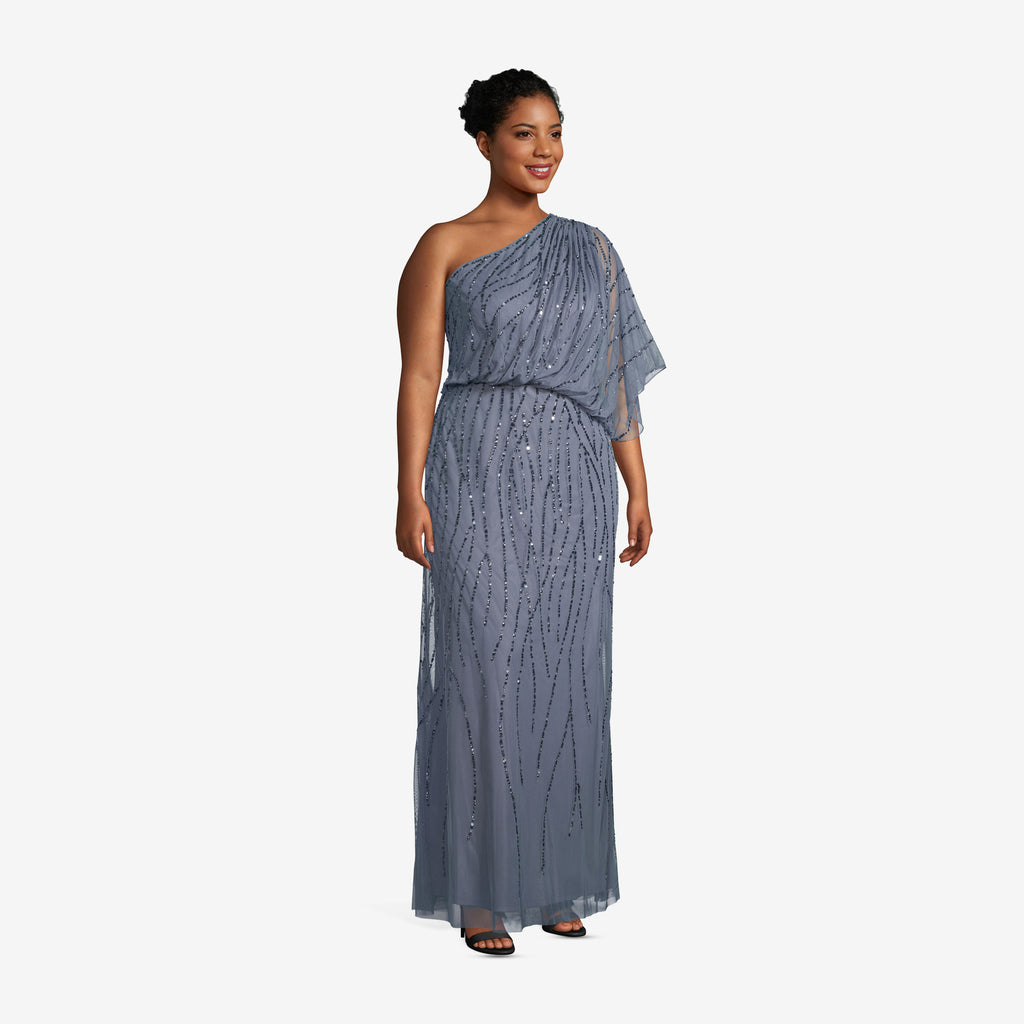 Adrianna Papell Plus Size Draped One Shoulder Dress with Sequins