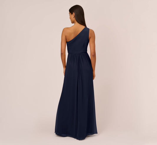 Adrianna Papell One-Shoulder Crepe Chiffon Gown