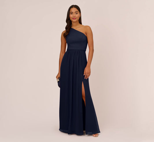 Adrianna Papell One-Shoulder Crepe Chiffon Gown