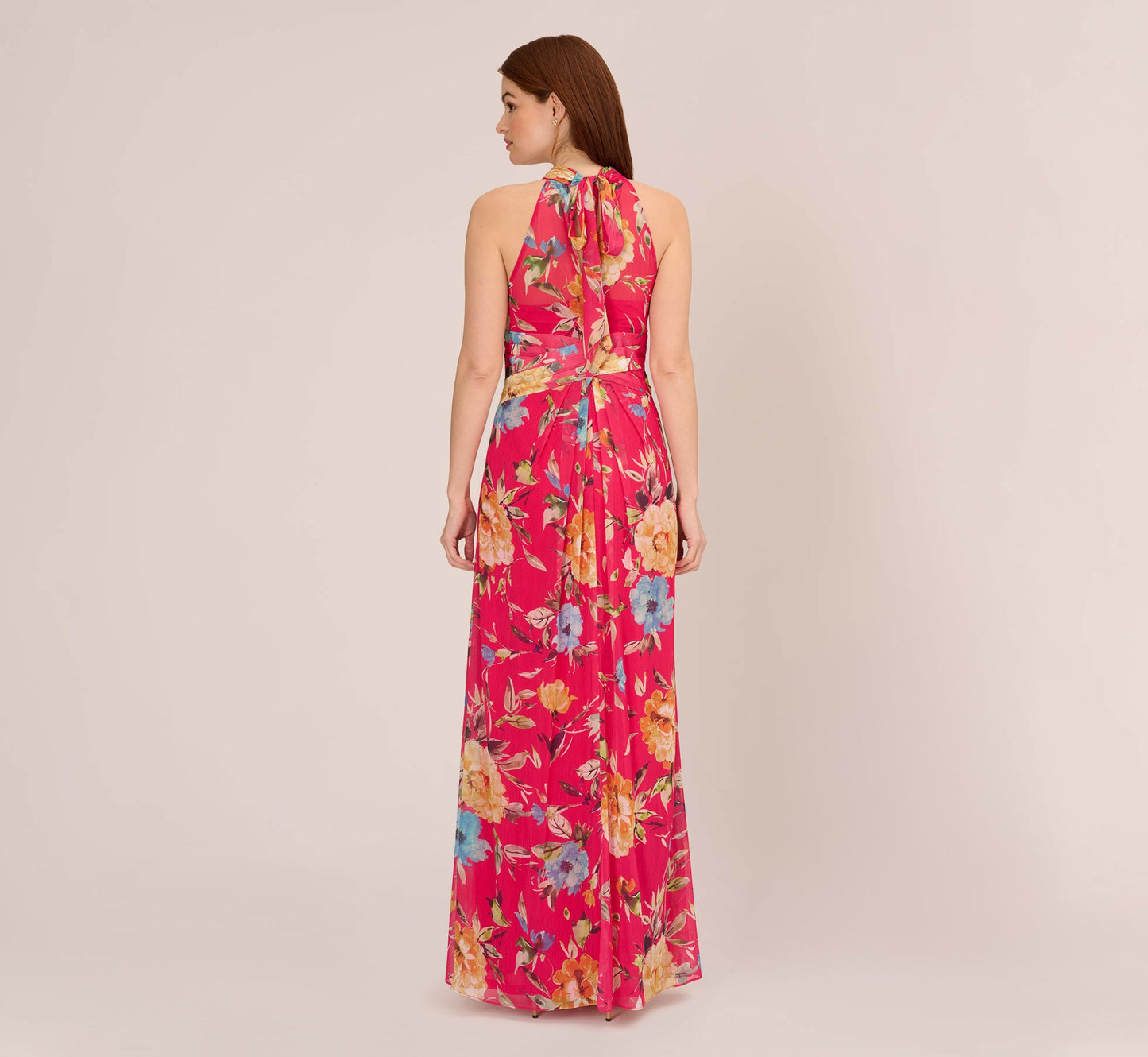 Adrianna Papell Floral Chiffon Halter Gown