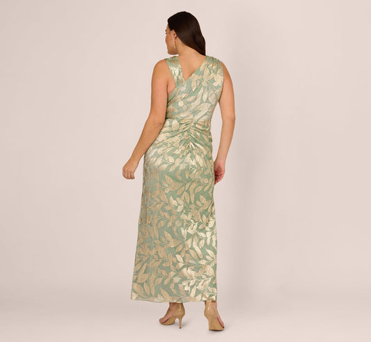 Adrianna Papell Plus Size Foil Print Asymmetric Gown