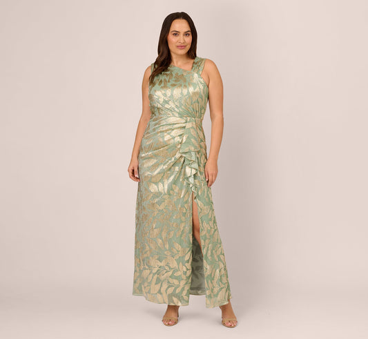 Adrianna Papell Plus Size Foil Print Asymmetric Gown