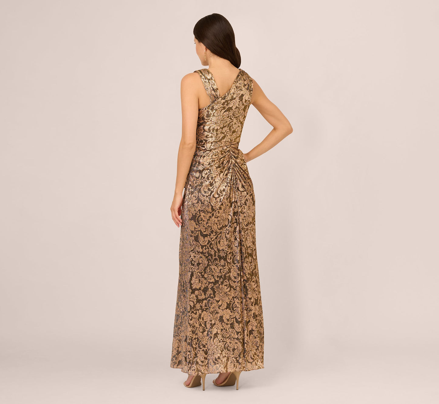 Adrianna Papell Sleeveless Asymmetrical Metallic Gown