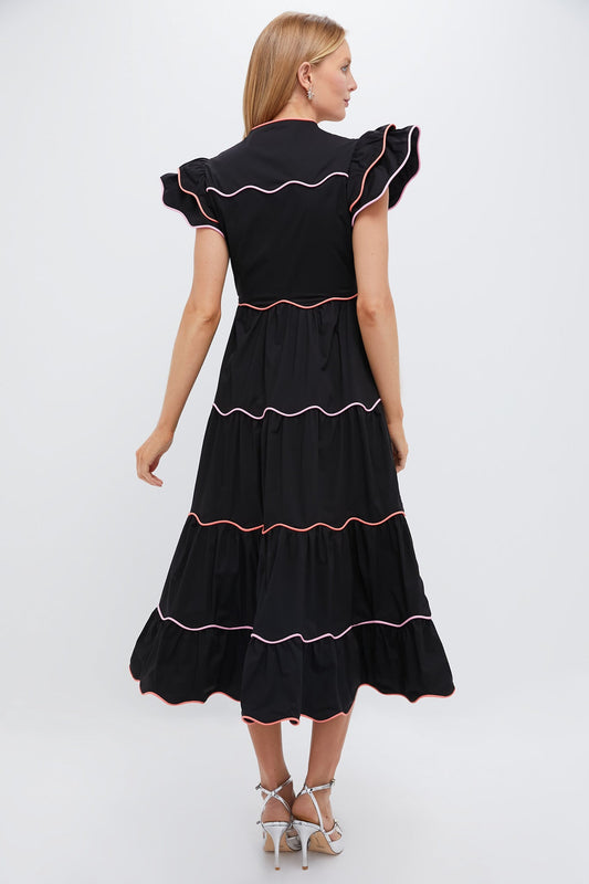 CeliaB Ruffle Sleeve Wavy Trim Midi Dress