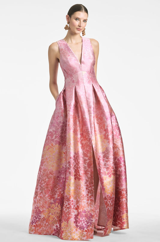 Sachin & Babi Sleeveless V-Neck Floral Gown