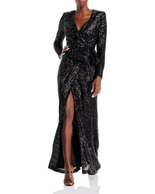 Eliza J Sequined Wrap Gown