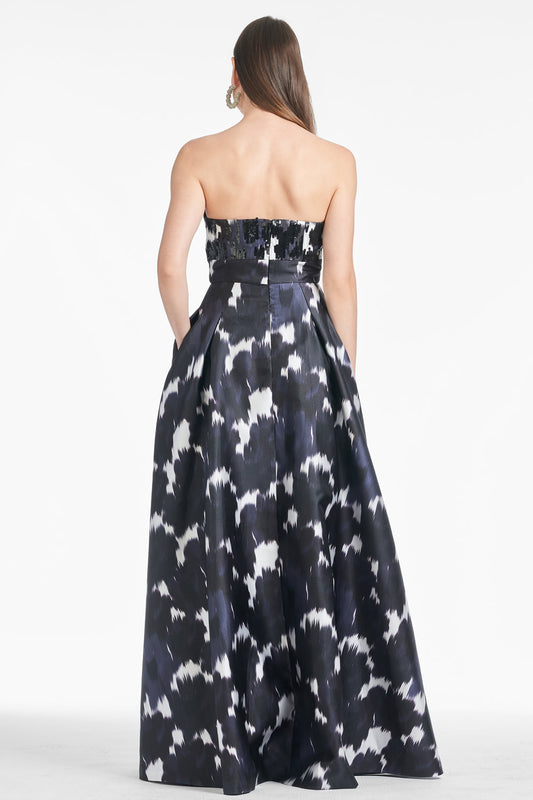 Sachin & Babi Strapless Embellished Ikat Gown