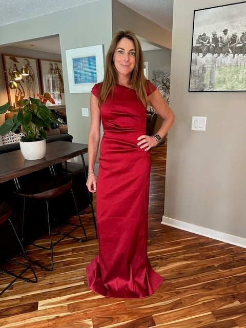 Teri Jon Stretch Asymmetrical Evening Dress