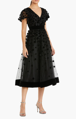 Mac Duggal Embellished Butterfly Sleeve Midi Dress