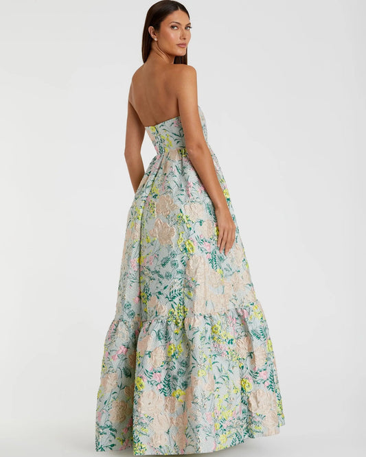 Mac Duggal Strapless Floral Brocade Gown