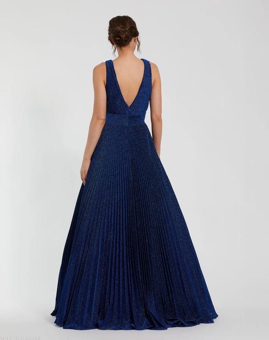 Ieena for Mac Duggal Shimmering Pleated Sleeveless Gown