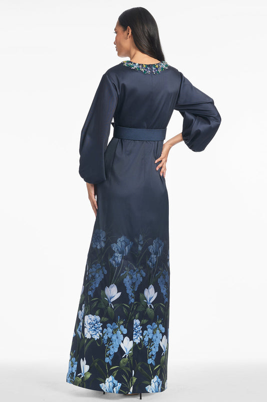 Sachin & Babi Blouson Sleeve Belted Gown