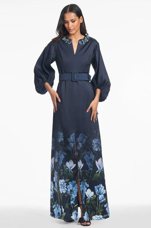 Sachin & Babi Blouson Sleeve Belted Gown